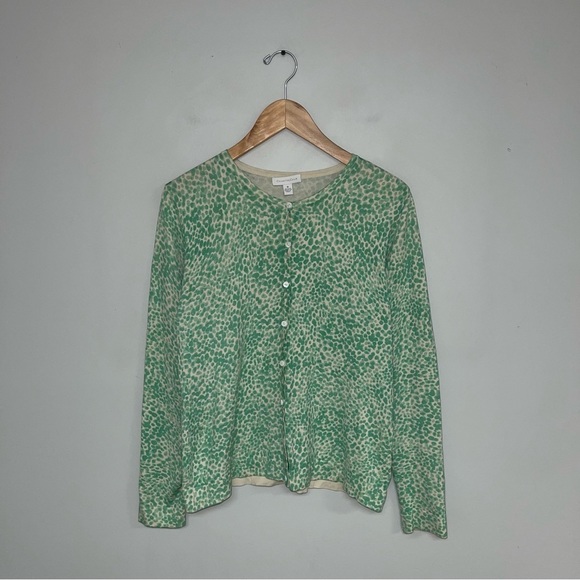 Charter Club Vintage Silk Cardigan Sweater Women’s Size Medium Ivory Green Spots - Picture 2 of 8